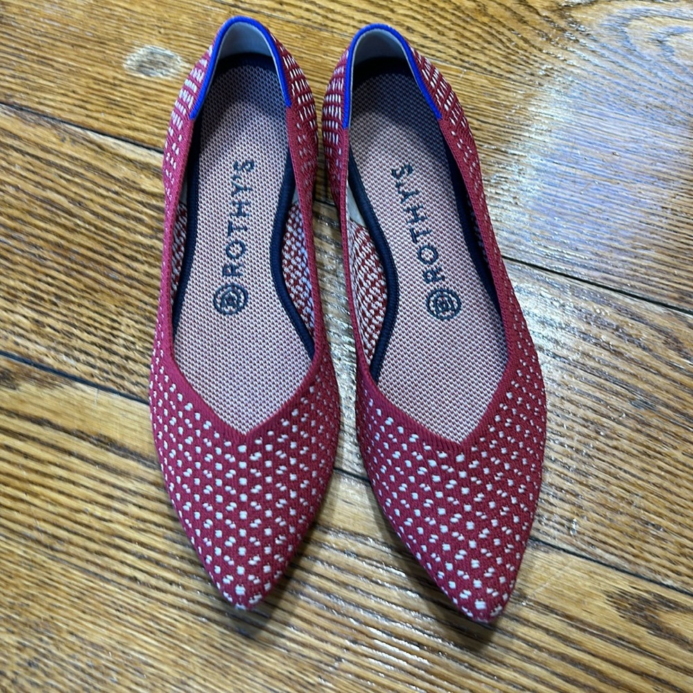 Rothy's Red and White Pointed Toe Flats